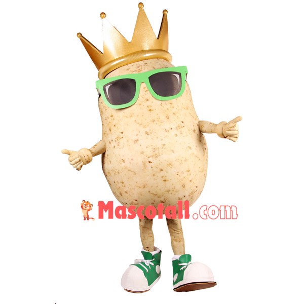 Crown Potato Wearing Sunglasses Mascot Costume