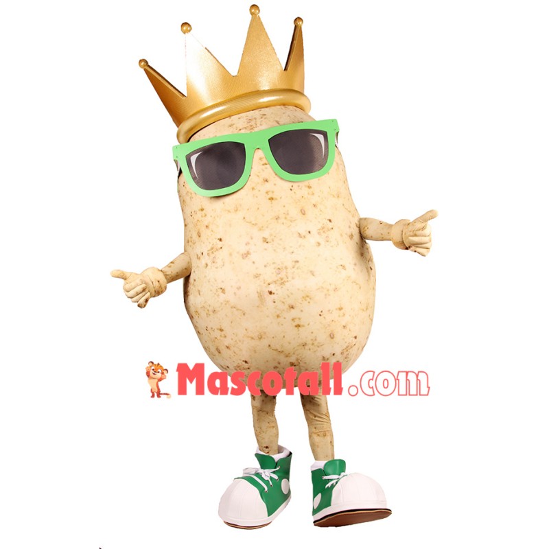Crown Potato Wearing Sunglasses Mascot Costume