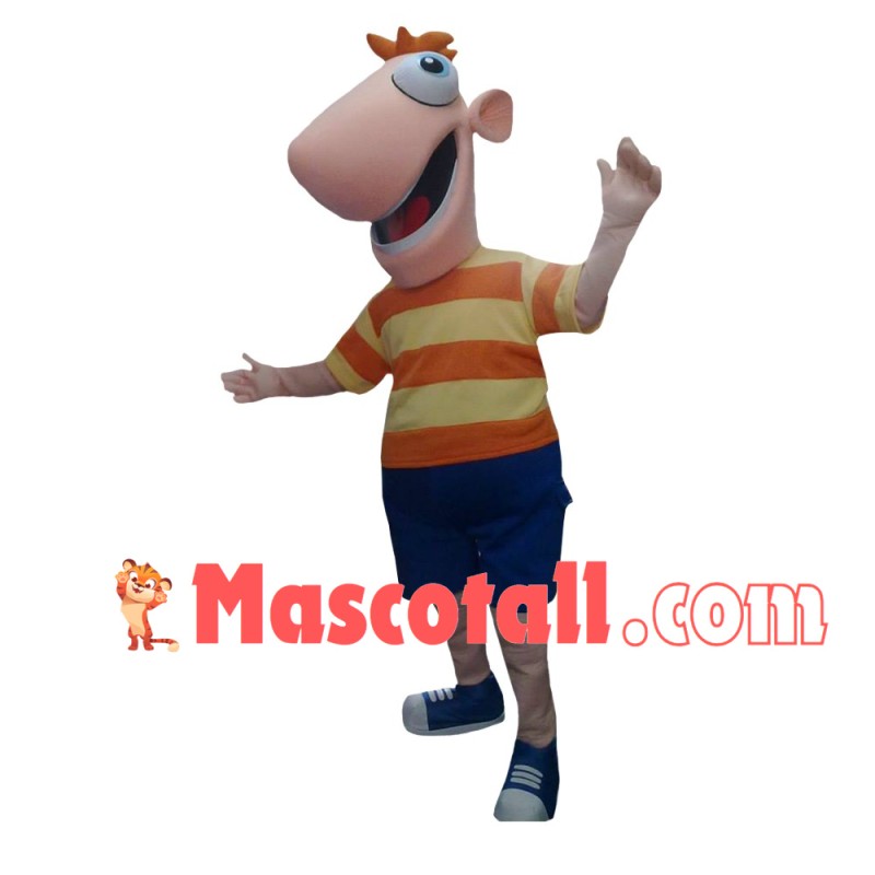 Smart Phineas Flynn In Orange Shirt Mascot Costume