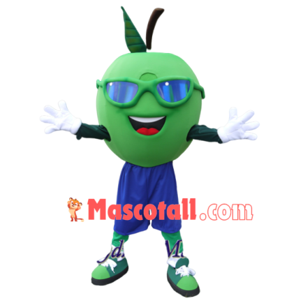 Cool Green Apple With Glasses Mascot Costume