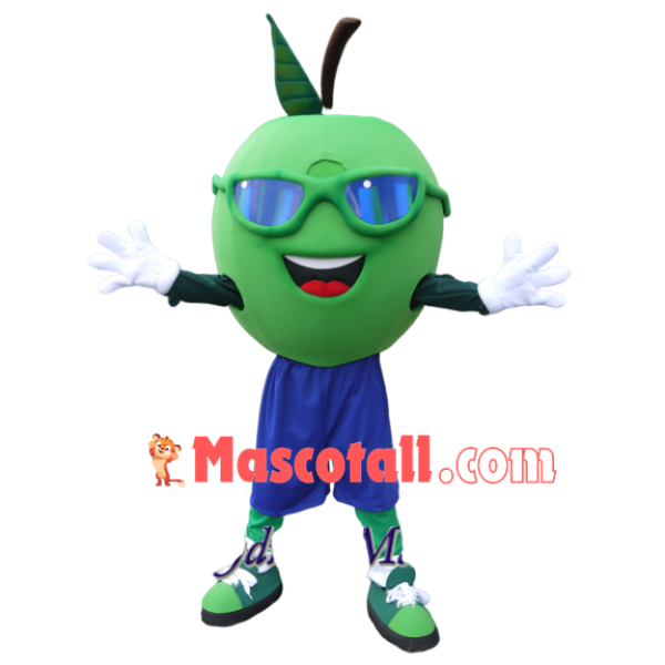 Cool Green Apple With Glasses Mascot Costume