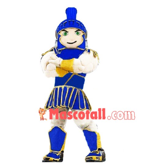 Proud Muscular Blue Warrior Mascot Costume