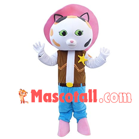 Farm Star Cat With Pink Sun Hat Mascot Costume