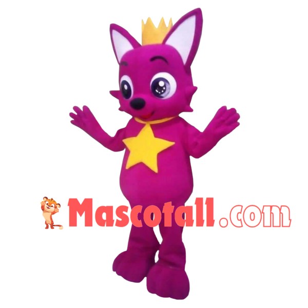 Cartoon Pinkfong Wearing Golden Crown Mascot Costume
