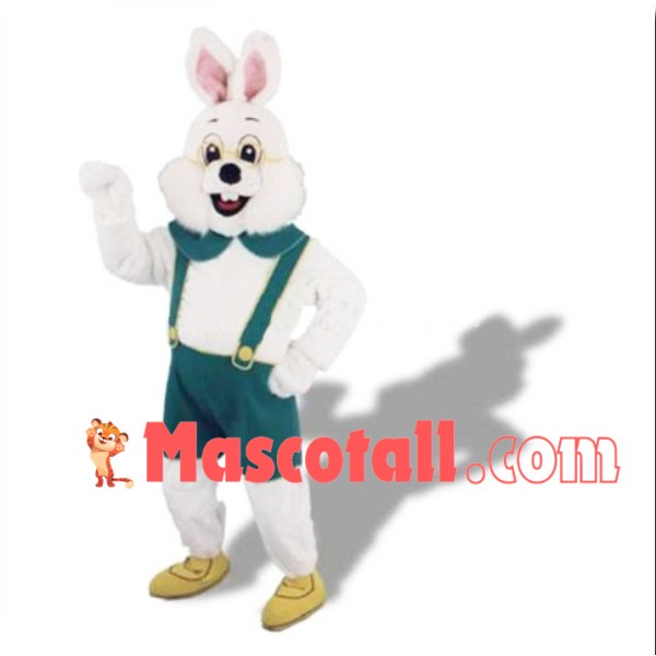 Dark Green Overalls Rabbit Mascot Costume