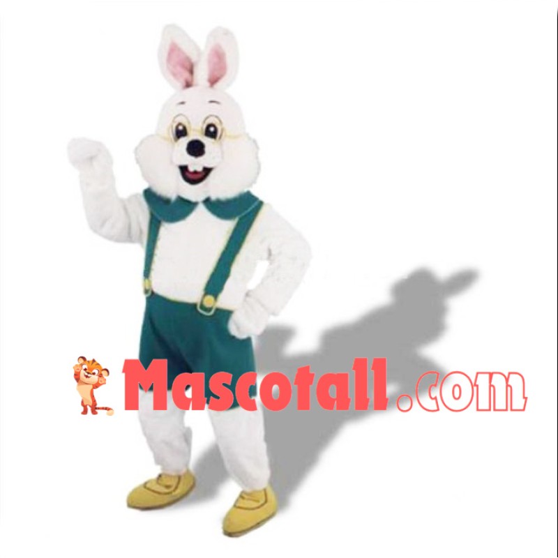 Dark Green Overalls Rabbit Mascot Costume