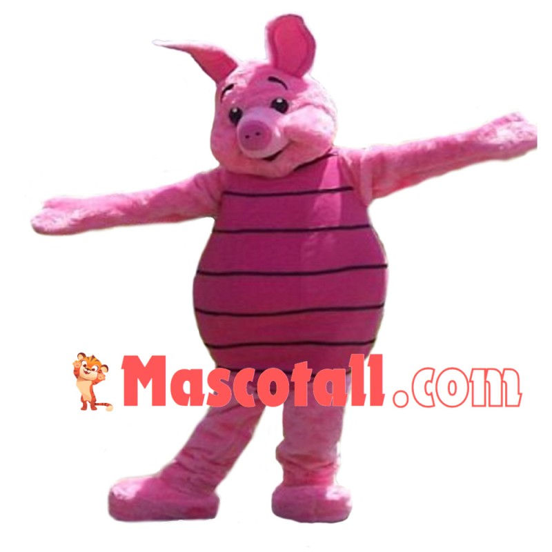 Naive Pink Striped Piglet Mascot Cartoon Costume