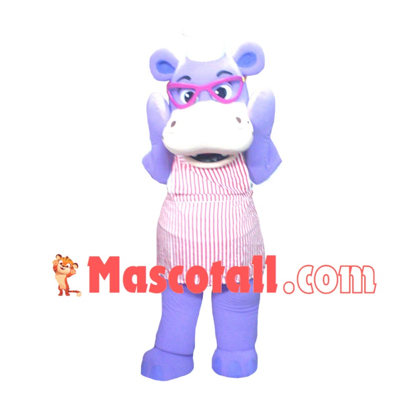Purple Hippo With Vest Dress Mascot Cartoon Costume