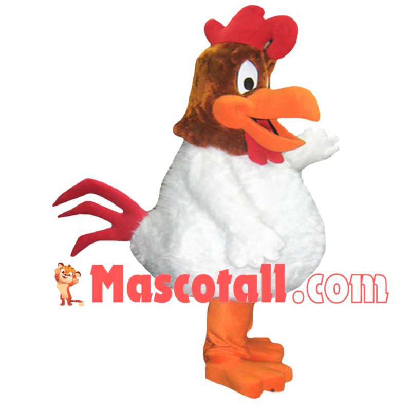 Plush White Crowing Rooster Mascot Costume