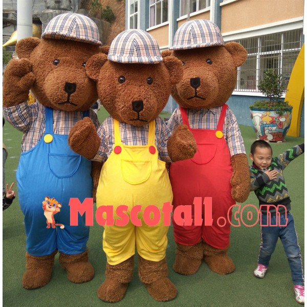 Friendly Colored Teddy Bear Brothers Mascot Costume