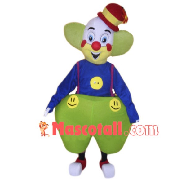 Smiley Clown With Green Overalls Mascot Costume