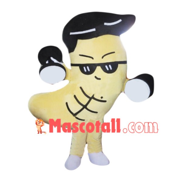 Fitness Banana Holding Dumbbells Mascot Costume