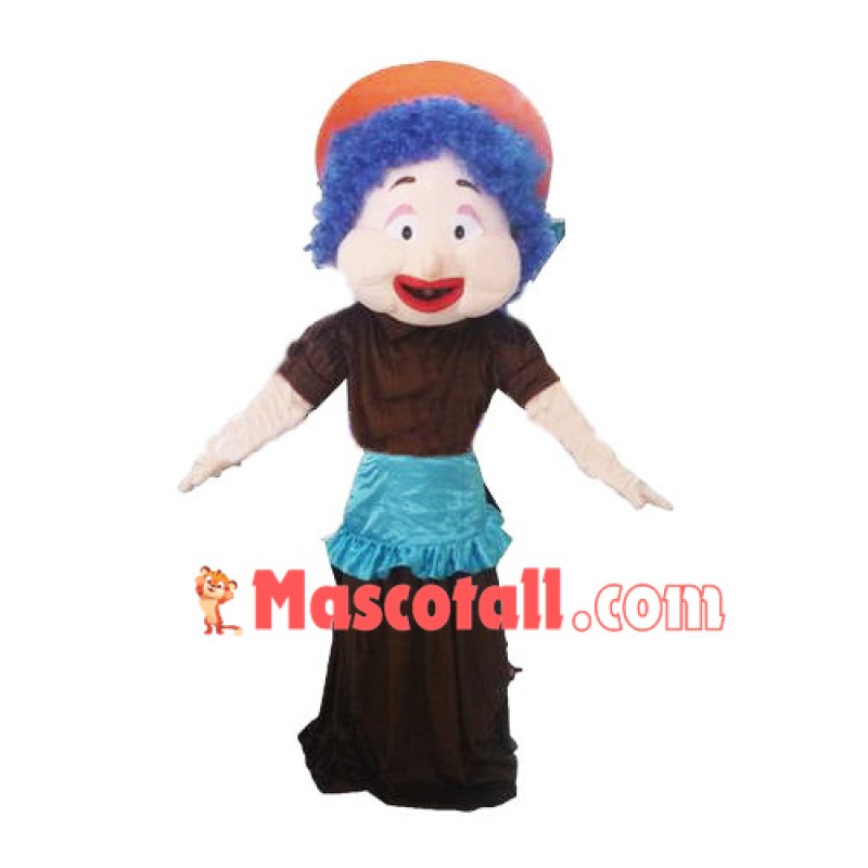 Blue Curly Granny Mascot Costume