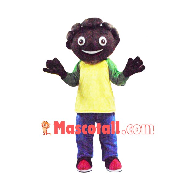 Cheering Curly Black Kid Mascot Costume
