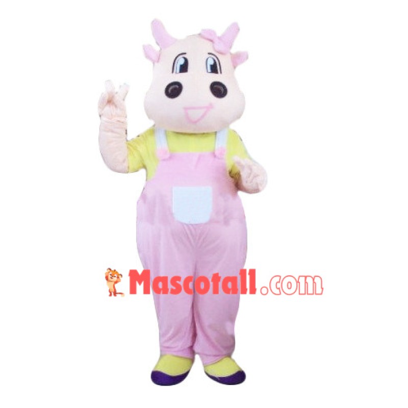 Joyful Pink Cow Mascot Costume