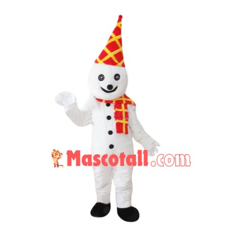 Snowman With Checkered Hat Mascot Costume