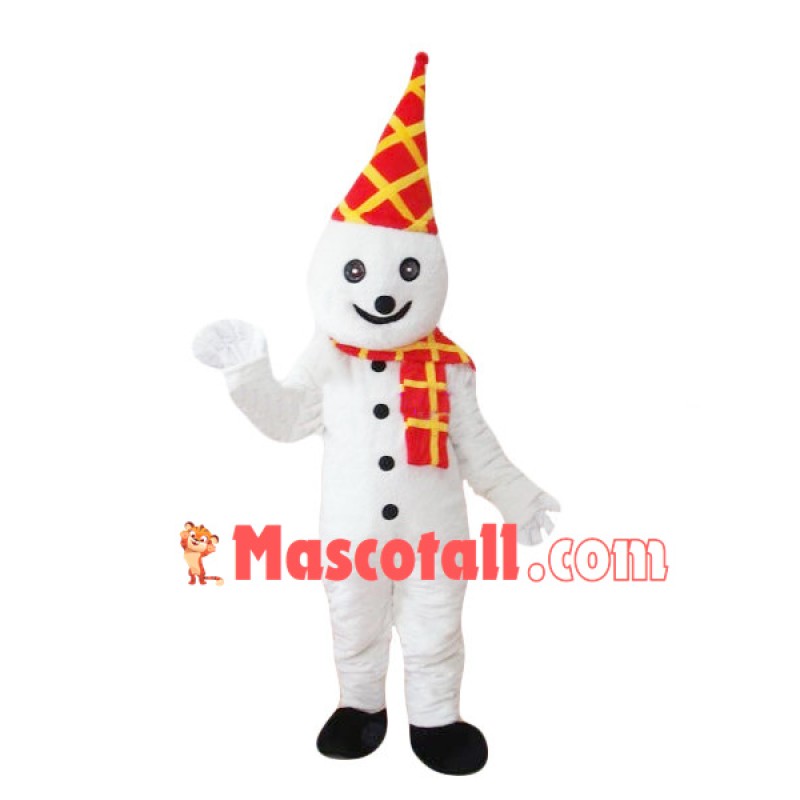 Snowman With Checkered Hat Mascot Costume