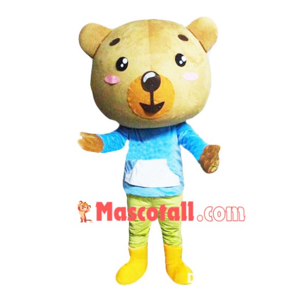 Brown Bear In The Blue Shirt Mascot Costume