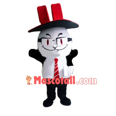 Cartoon White Cat Manager Mascot Costume