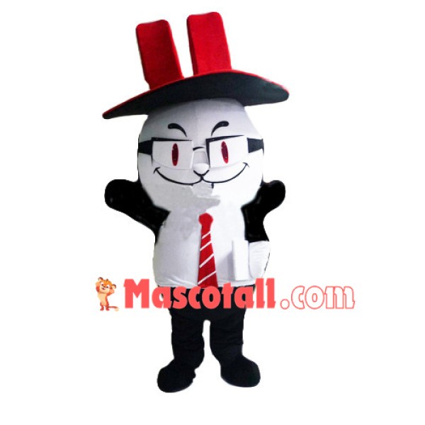 Cartoon White Cat Manager Mascot Costume
