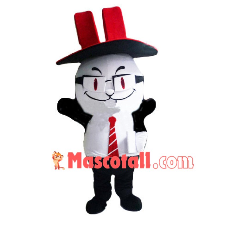 Cartoon White Cat Manager Mascot Costume
