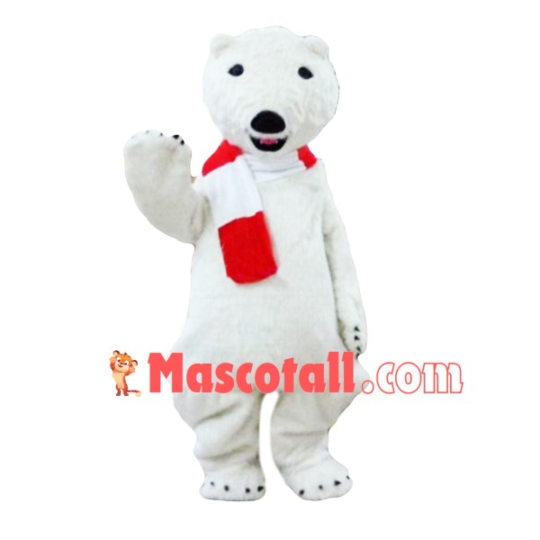 Polar Bear Mascot Costume With Scarf