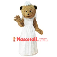 Wedding Dress Bride Brown Bear Mascot Costume