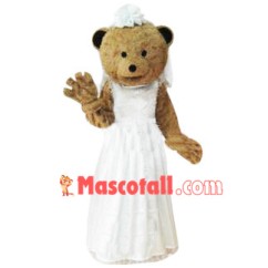 Wedding Dress Bride Brown Bear Mascot Costume