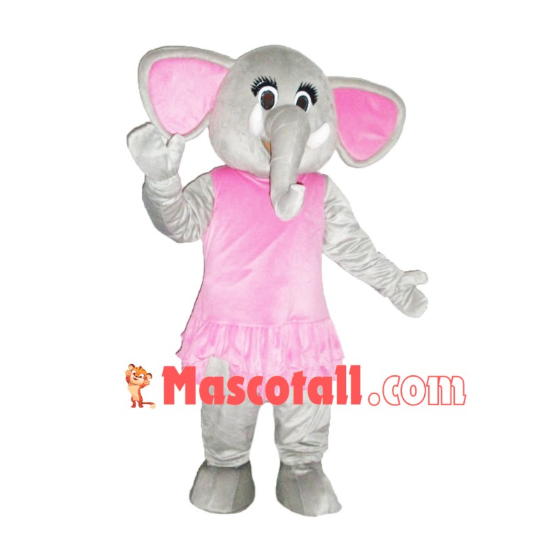 Girl Elephant In Pleated Skirt Mascot Costume