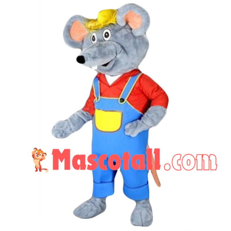 Grey Mouse In The Red Shirt Mascot Costume