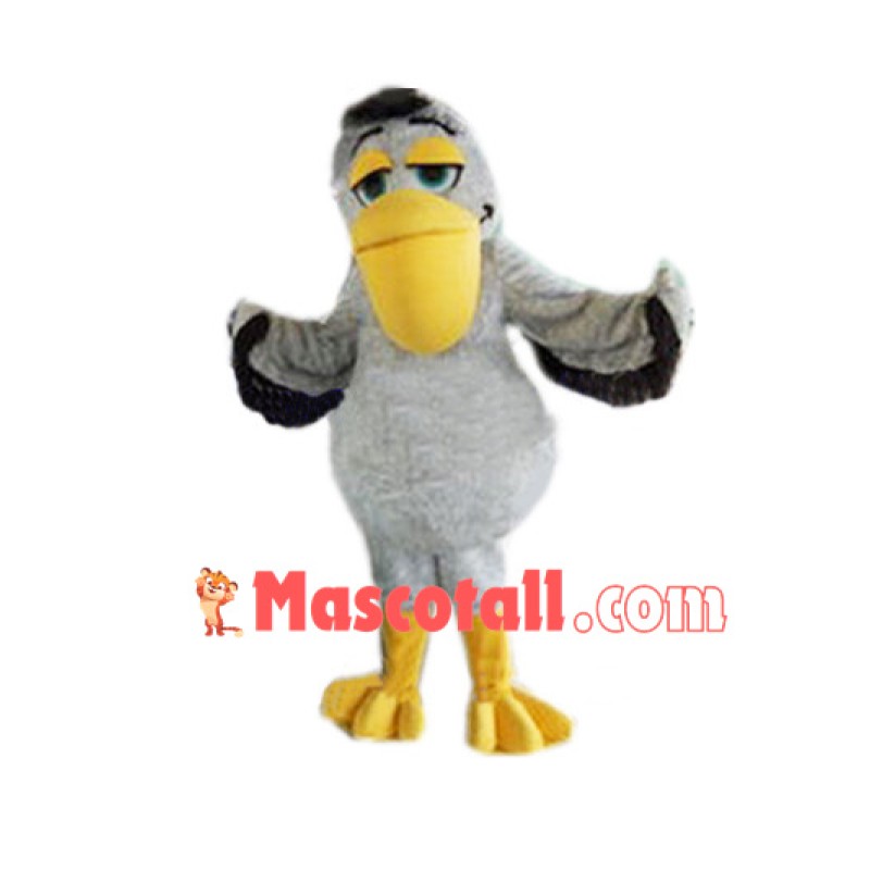 Gray Plush Pelican Mascot Costume