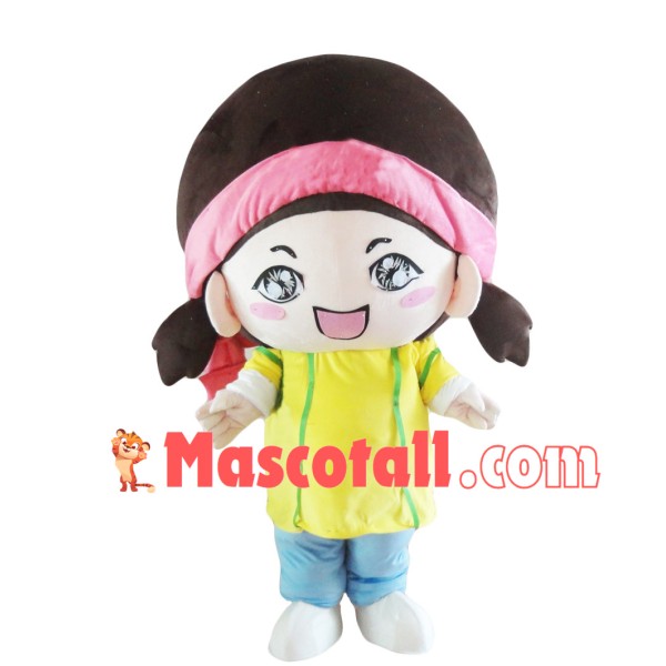 Pink Turban Big Head Girl Mascot Costume