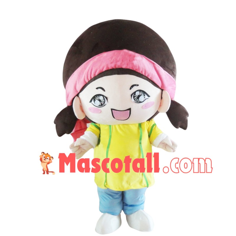 Pink Turban Big Head Girl Mascot Costume