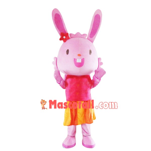 Lovely Pink Rabbit In Skirt Mascot Costume