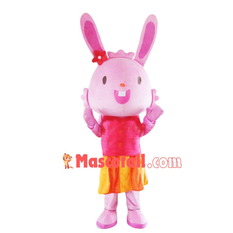 Lovely Pink Rabbit In Skirt Mascot Costume