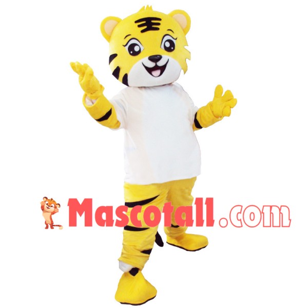 Little Tiger In White Top Mascot Costume