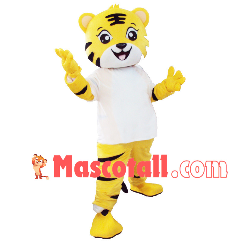 Little Tiger In White Top Mascot Costume