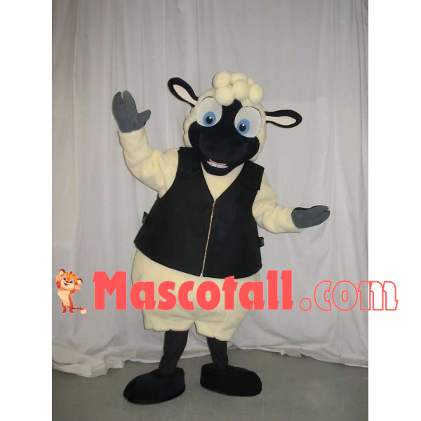 Mild Sheep Wearing Vest Coat Mascot Costume