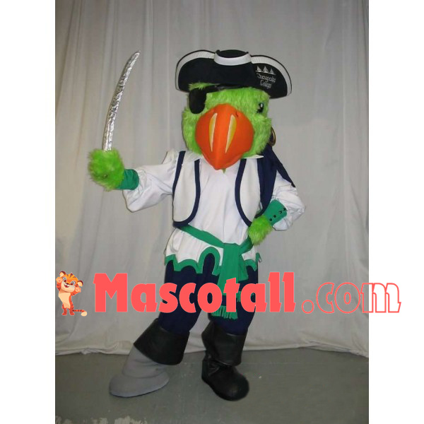 Green Grackle Pirate Holding Weapon Mascot Costume