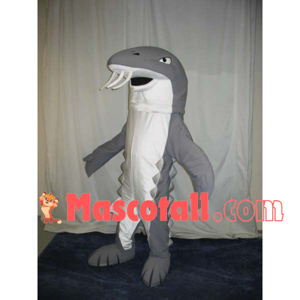 Gray Megalodon Mascot Costume For Aquarium