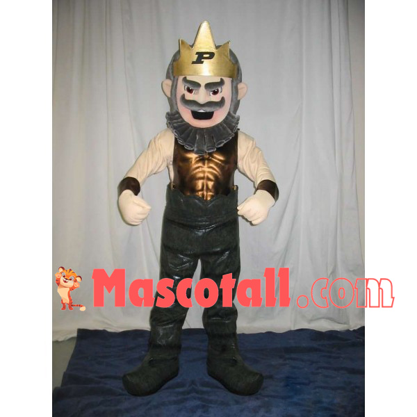 Muscular Old King With Armor Mascot Costume