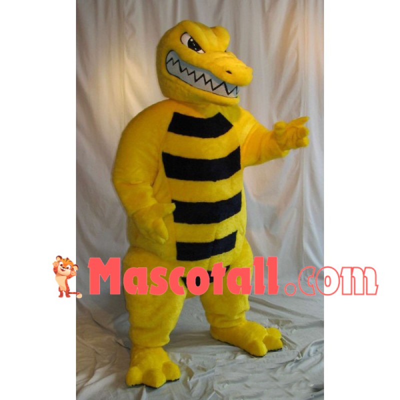 Fierce Yellow Striped Dinosaur Mascot Costume