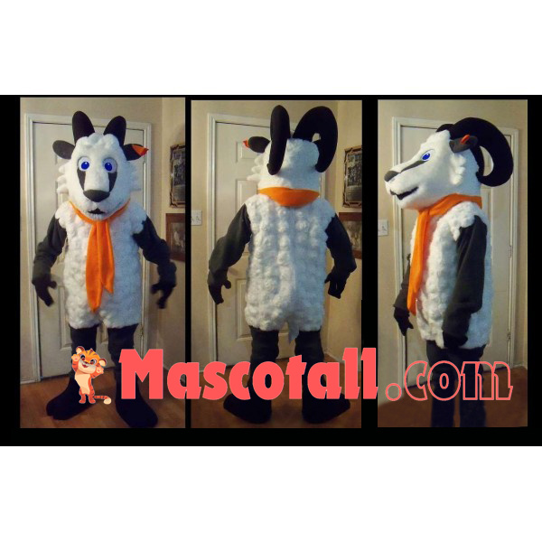 Soft Goat With Orange Scarf Mascot Costume