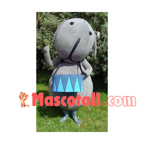 Gray Band Dog With Drum Mascot Costume