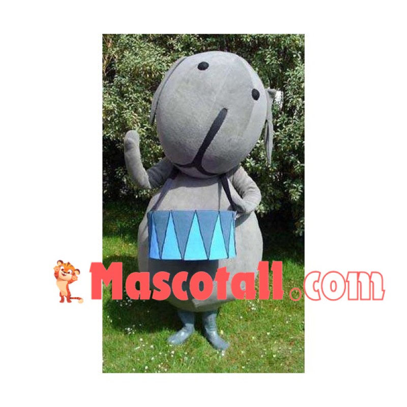 Gray Band Dog With Drum Mascot Costume