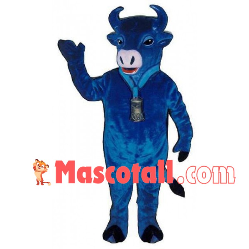 Blue Bull With Bell Mascot Costume