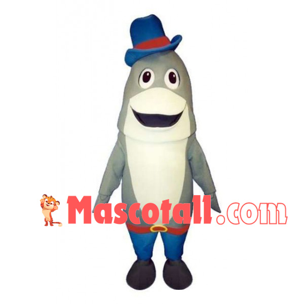 Amiable Dolphin With Blue Hat Mascot Costume