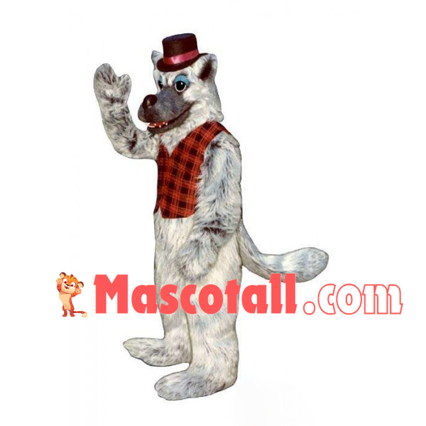Long Wool Gray Wolf In The Checked Vest Mascot Costume