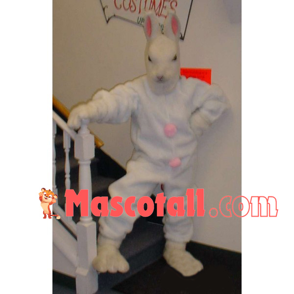 Serious White Learning Rabbit Mascot Costume