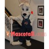 Pleased Rabbit In the Printed Overalls Mascot Costume